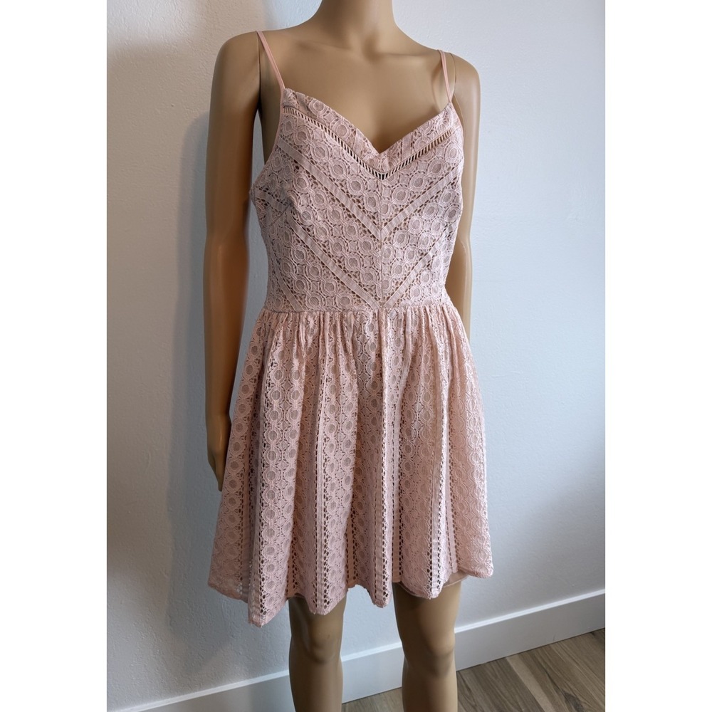 Vintage Y2K City Triangles Pink Lace Ladder Trim Spaghetti Strap Dress Size 9 - Picture 4 of 13